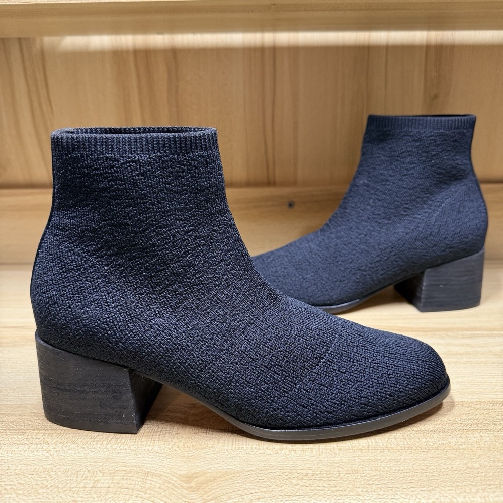 Eileen Fisher Paron Crepe Stretch Knit Bootie‎ Square Toe Black Women's 6.5